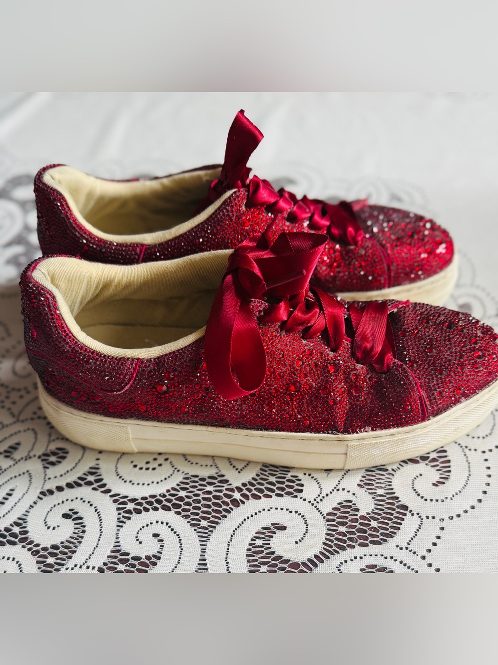 Betsey Johnson Red Crystal Embellished Sneakers - Picture 4 of 7